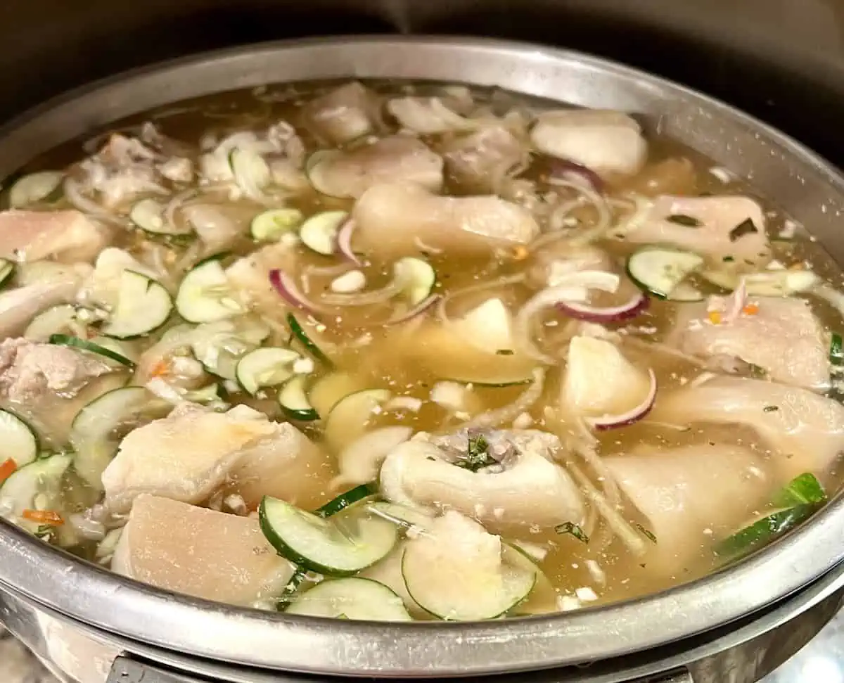 A pot full of pigtail souse in Grenada.