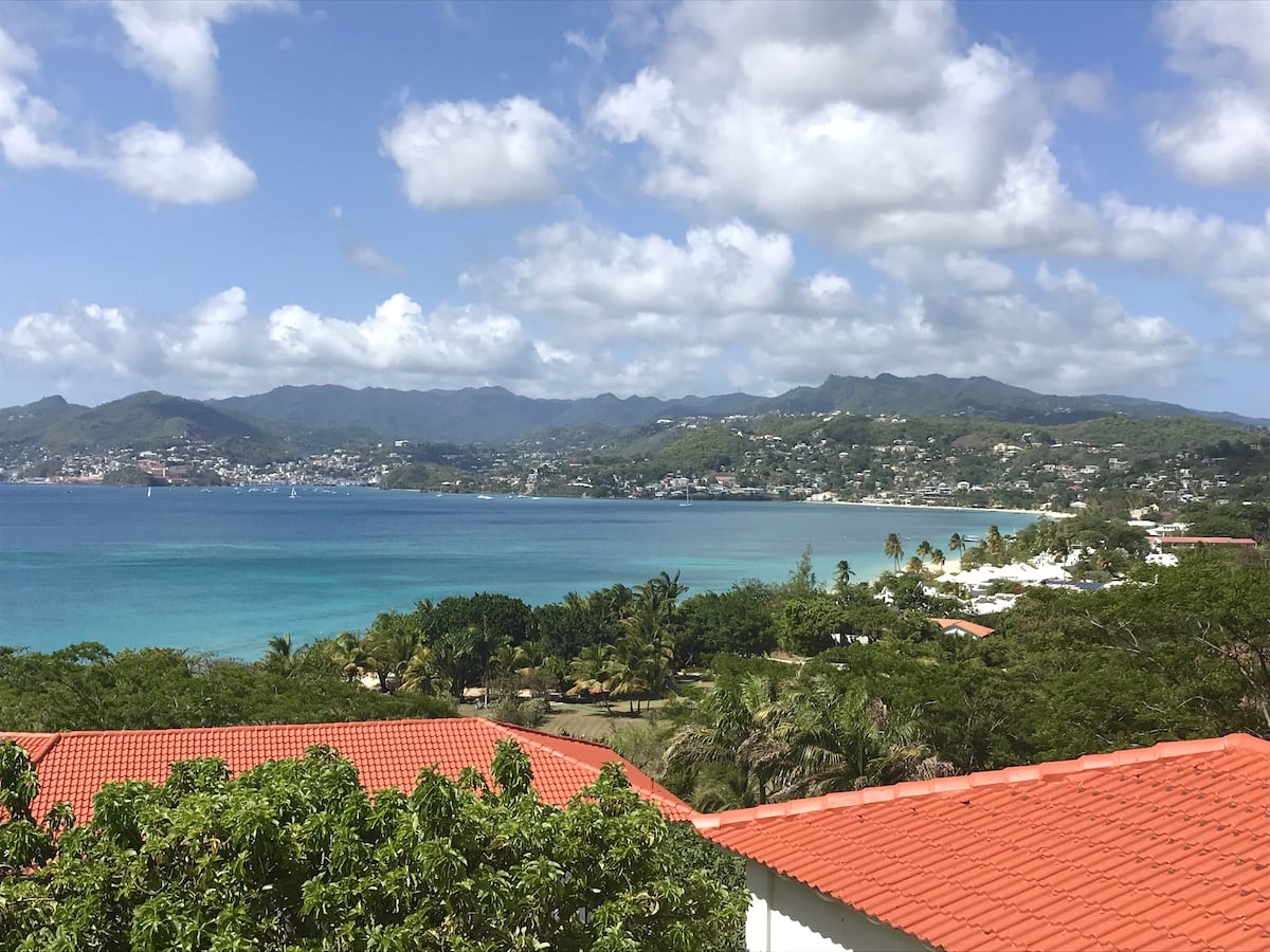 View of Grand Anse Beach from Mount Cinnamon Grenada.