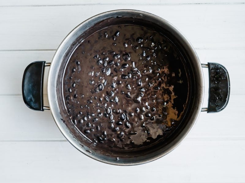 cooked black beans in a pot