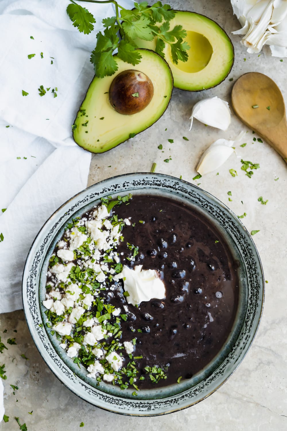 Sopa de Frijol with Avocado.