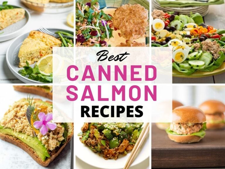 Collage of salmon in a can recipes with text overlay