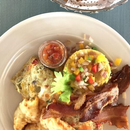 Traditional mangu topped with fresh salsa in Punta Cana Dominican Republic