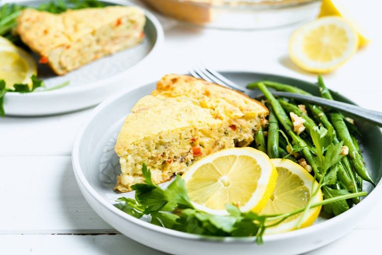 Canned Salmon Impossible Pie on a Dish