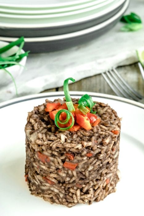 Individual serving of black beans and rice