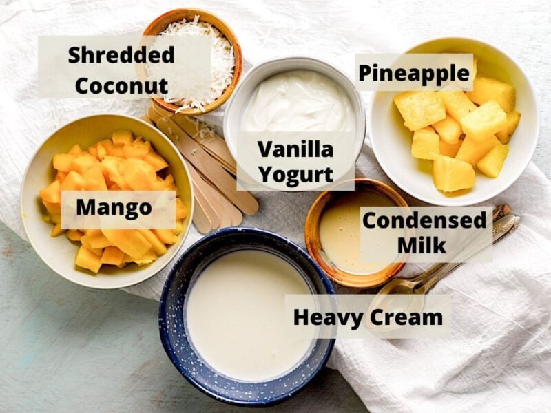 Ingredients for pina colada popsicles