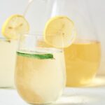 fresh chamomile iced tea garnished with lemon and mint