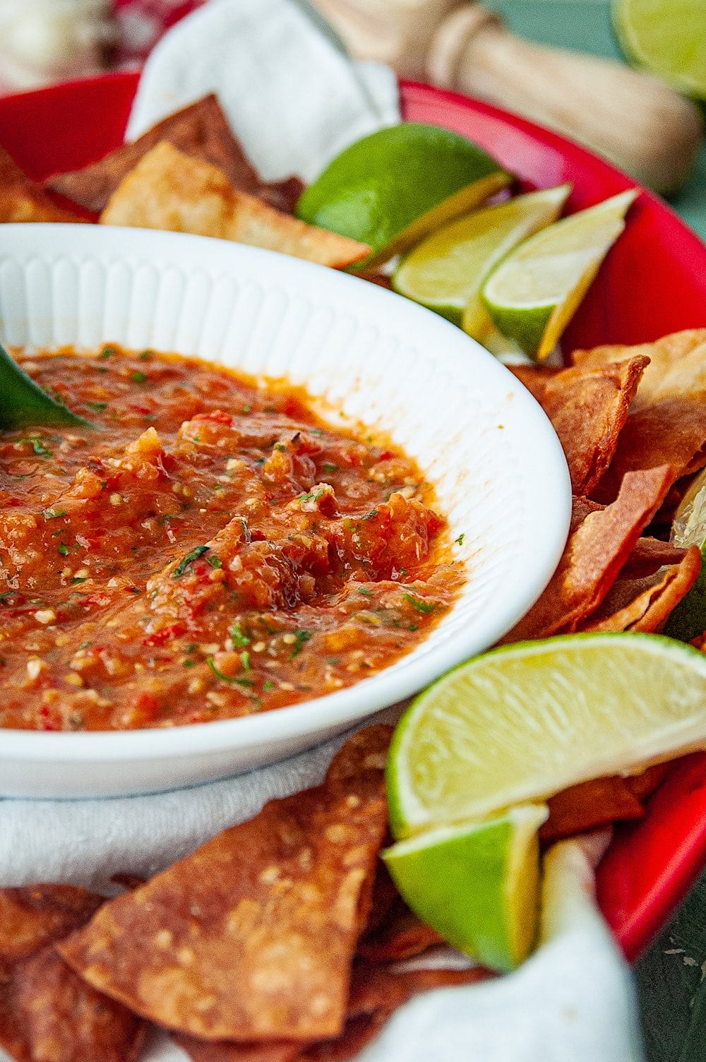 Freezer salsa in a white bowl. 