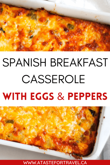 Spanish Breakfast Casserole text overlay for Pinterest. 