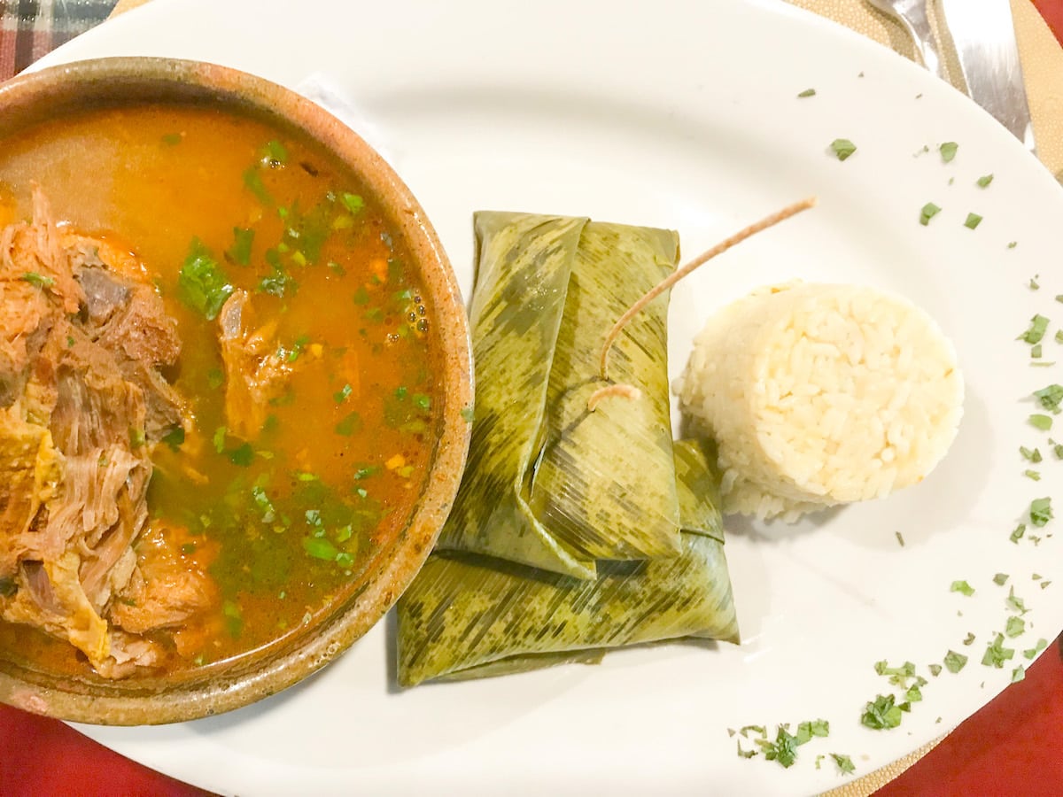 Kakik with pochito and white rice at Restaurant San Rafael in Guatemala.