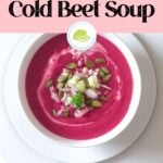 Pinterest image of Cold Beet Soup with text overlay.