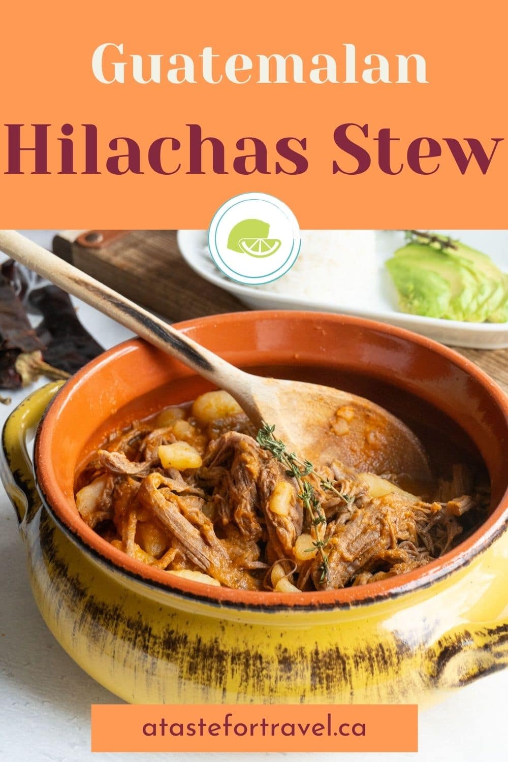 Pinterest image with text overlay for Guatemalan Hilachas Stew.