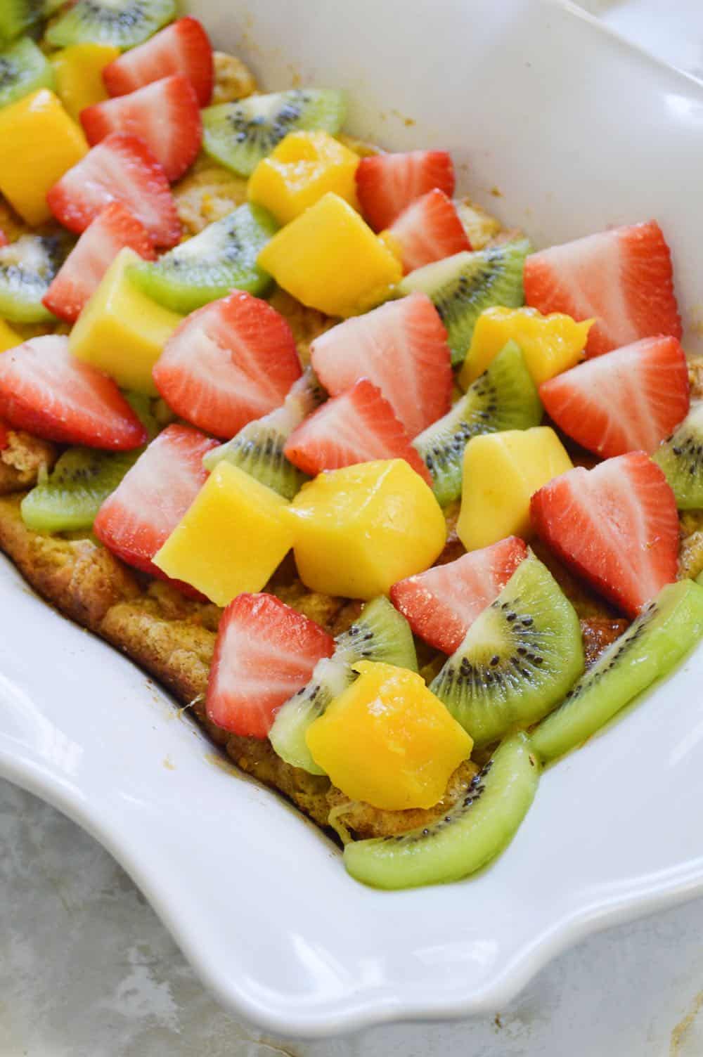 Fruit topping on baked French Toast.
