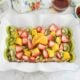 Guatemalan bread pudding in a white dish.