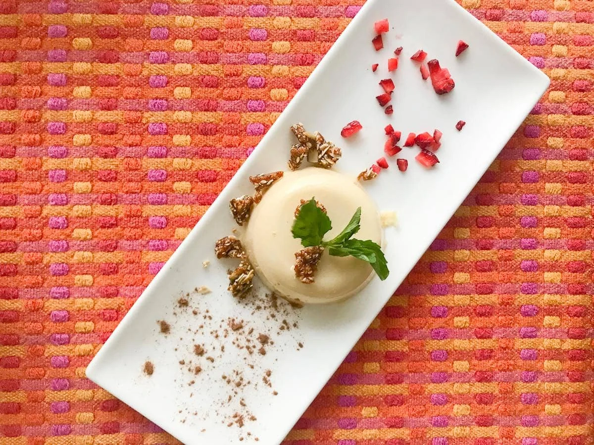 Guatemalan dessert on a woven tablecloth. 