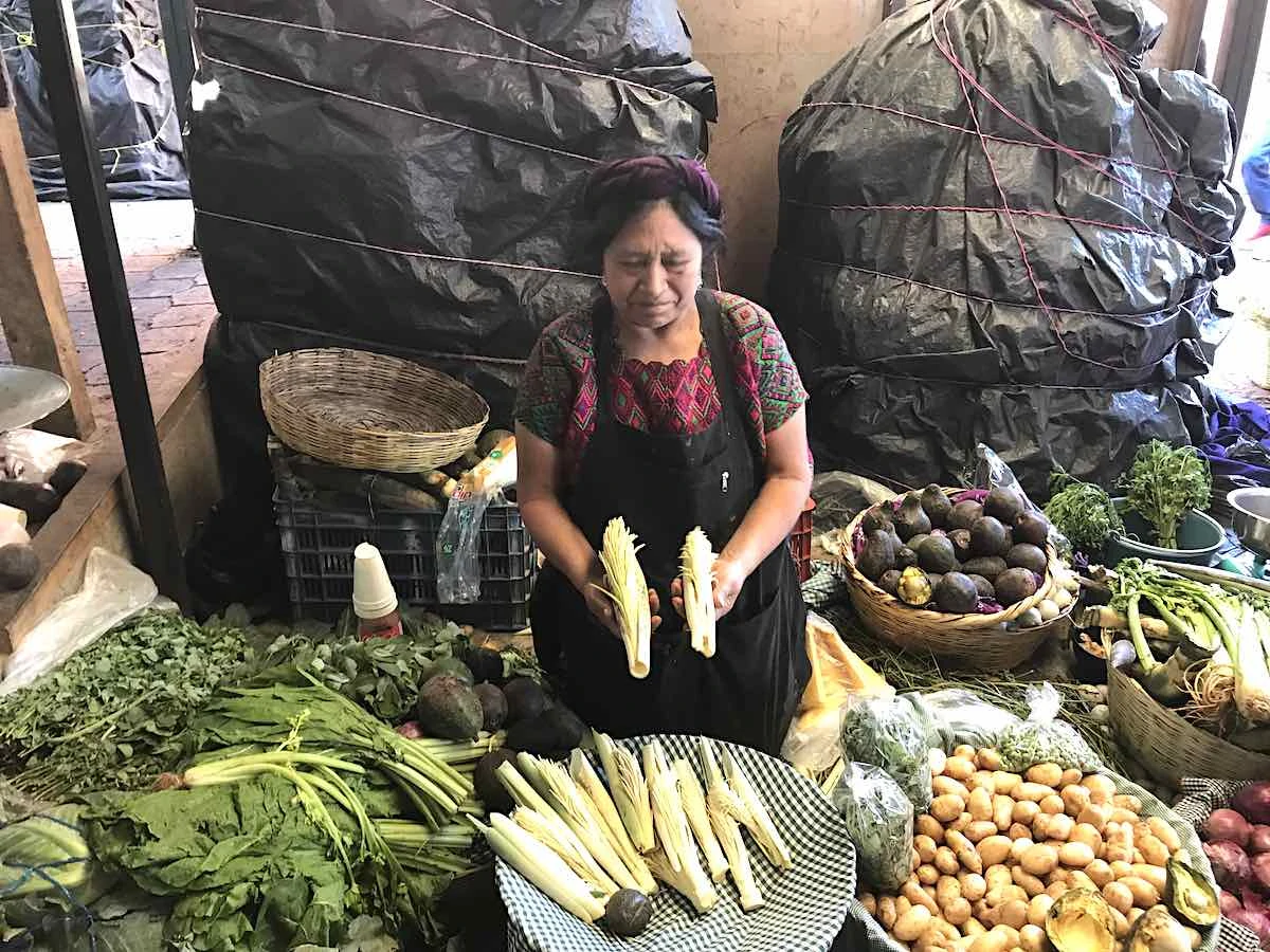 Market in Antigua with pacaya