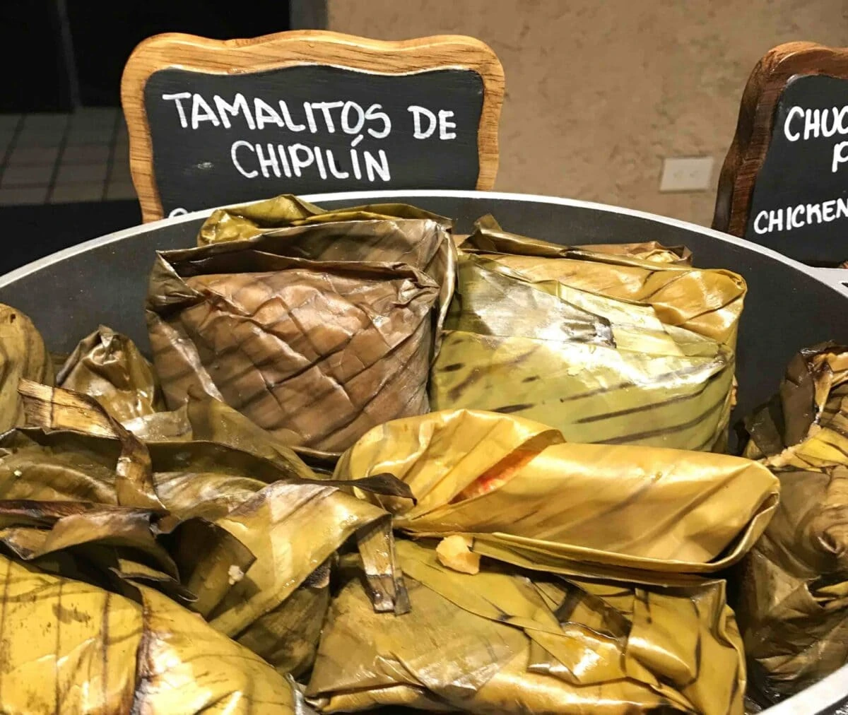 Tamalitos de Chipilin in a pot in Antigua Guatemala.