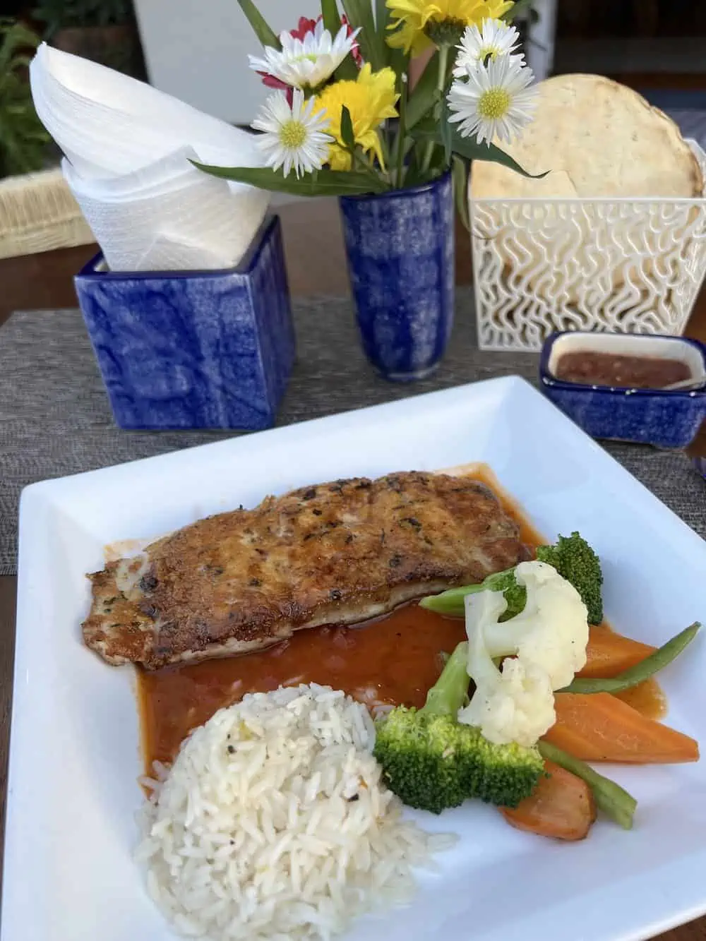 Dorado crusted with parmesan cheese at Turtle Bay Restaurant in Puerto Escondido.