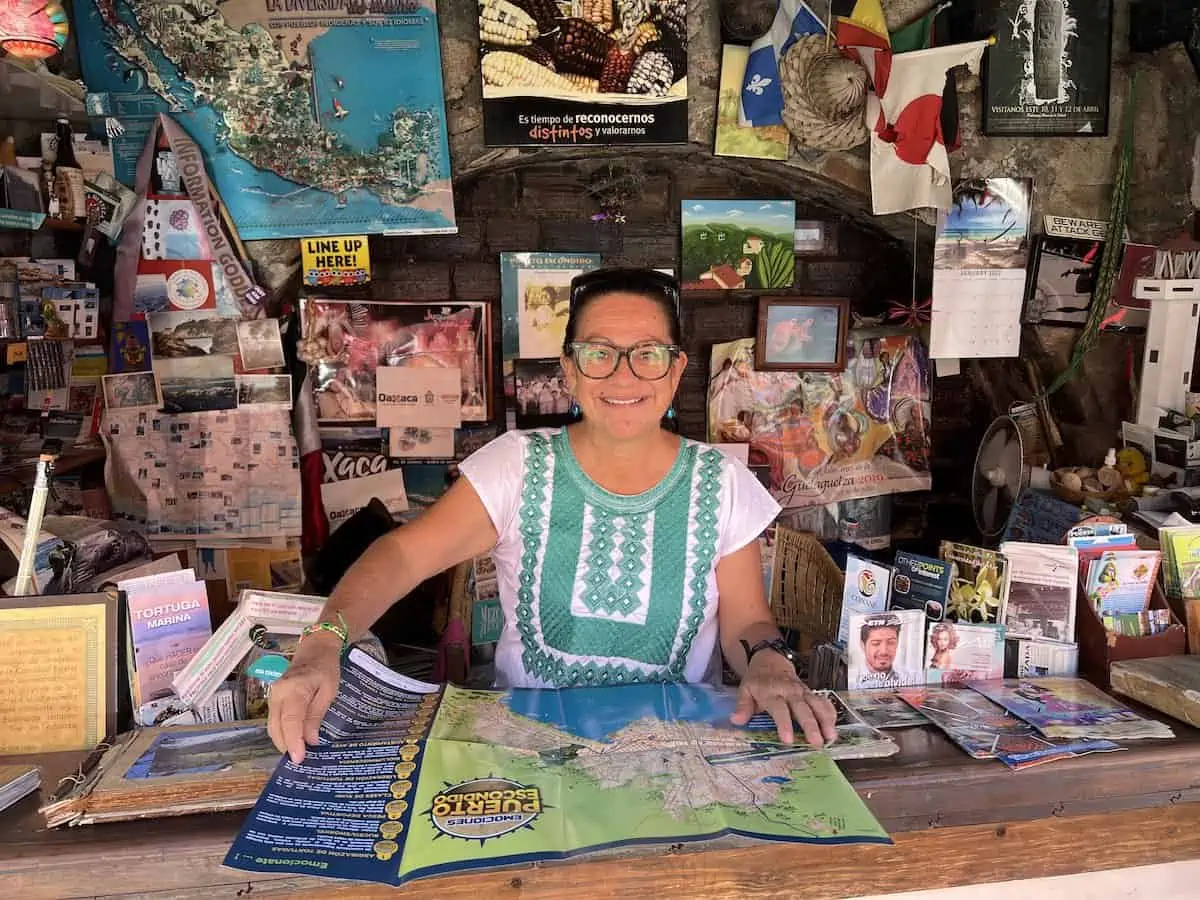 Gina Machorro at Information Booth in Puerto Escondido. 