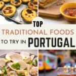 Collage of traditional Portuguese food and drink with text overlay for Pinterest.
