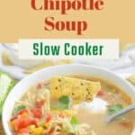 Slow cooker chicken with pinterest text overlay.