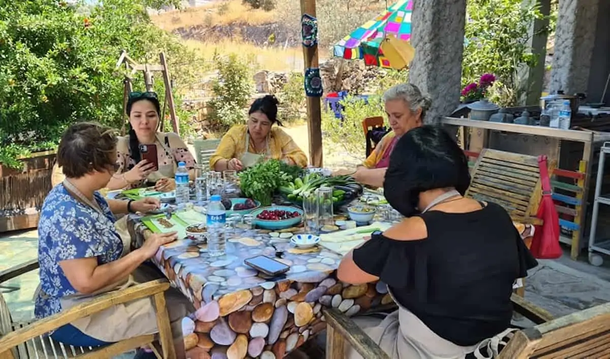A group of women at a cooking class in Bodrum, Turkey.
