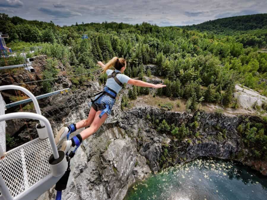 Woman bungee jumping in Wakefield. Photo Credit Eric Martin