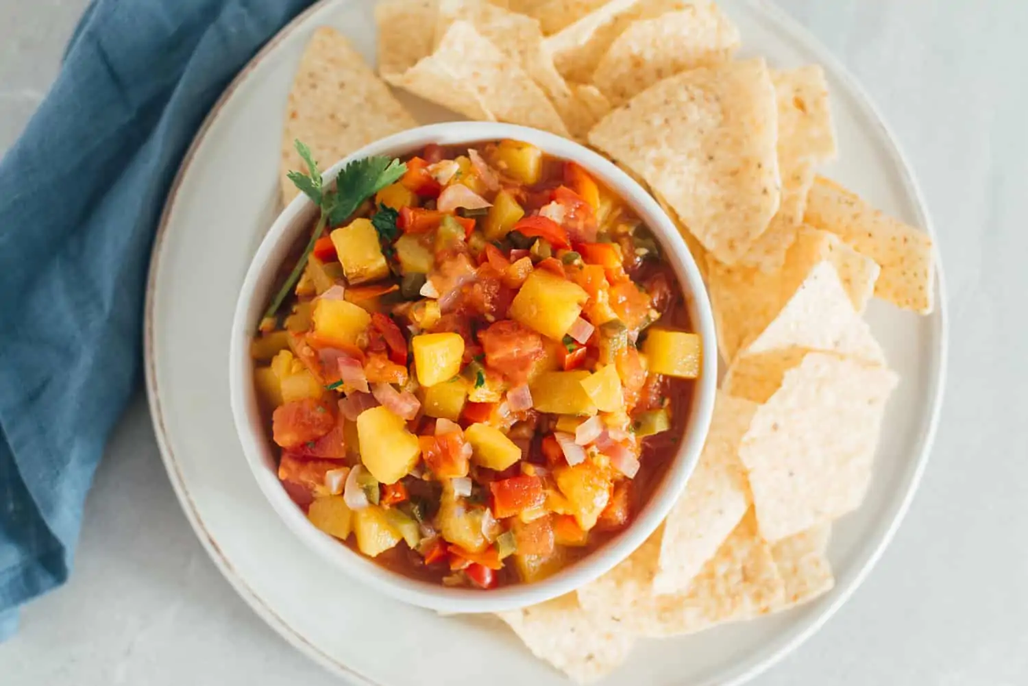 Overhead shot of Mexican-style peach salsa