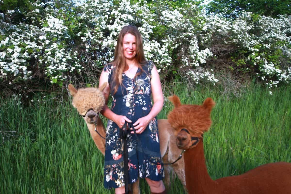 Katie Jackson with alpacas Puck and Oberon.