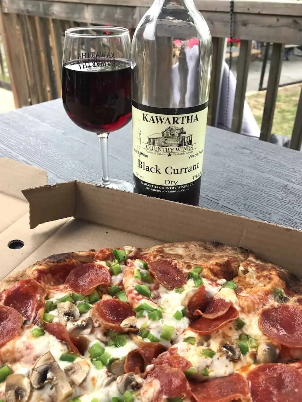 Pizza and fruit wine at Kawarthas Country Winery.