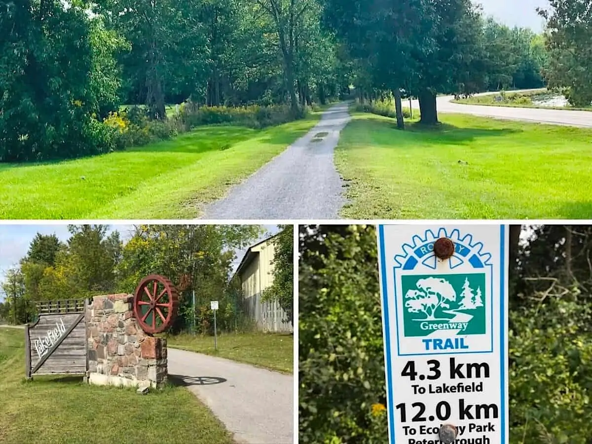 Collage of the Rotary Greenway Trail in Lakefield, Ontario.