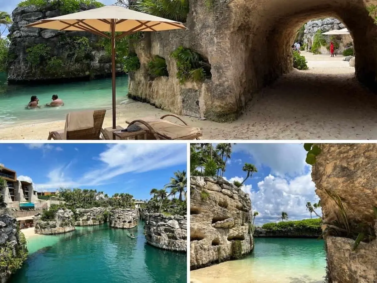 A collage of the beaches at Hotel Xcaret Arte in Mexico.