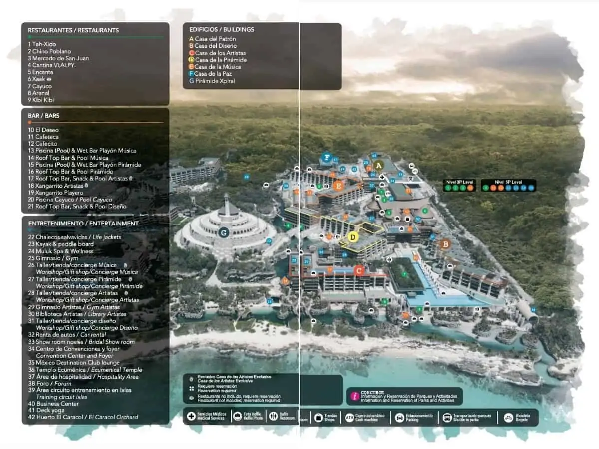 Resort map of Hotel Xcaret Arte.