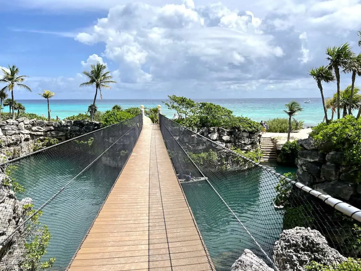 Foot suspension bridge at Hotel Xcaret Arte.