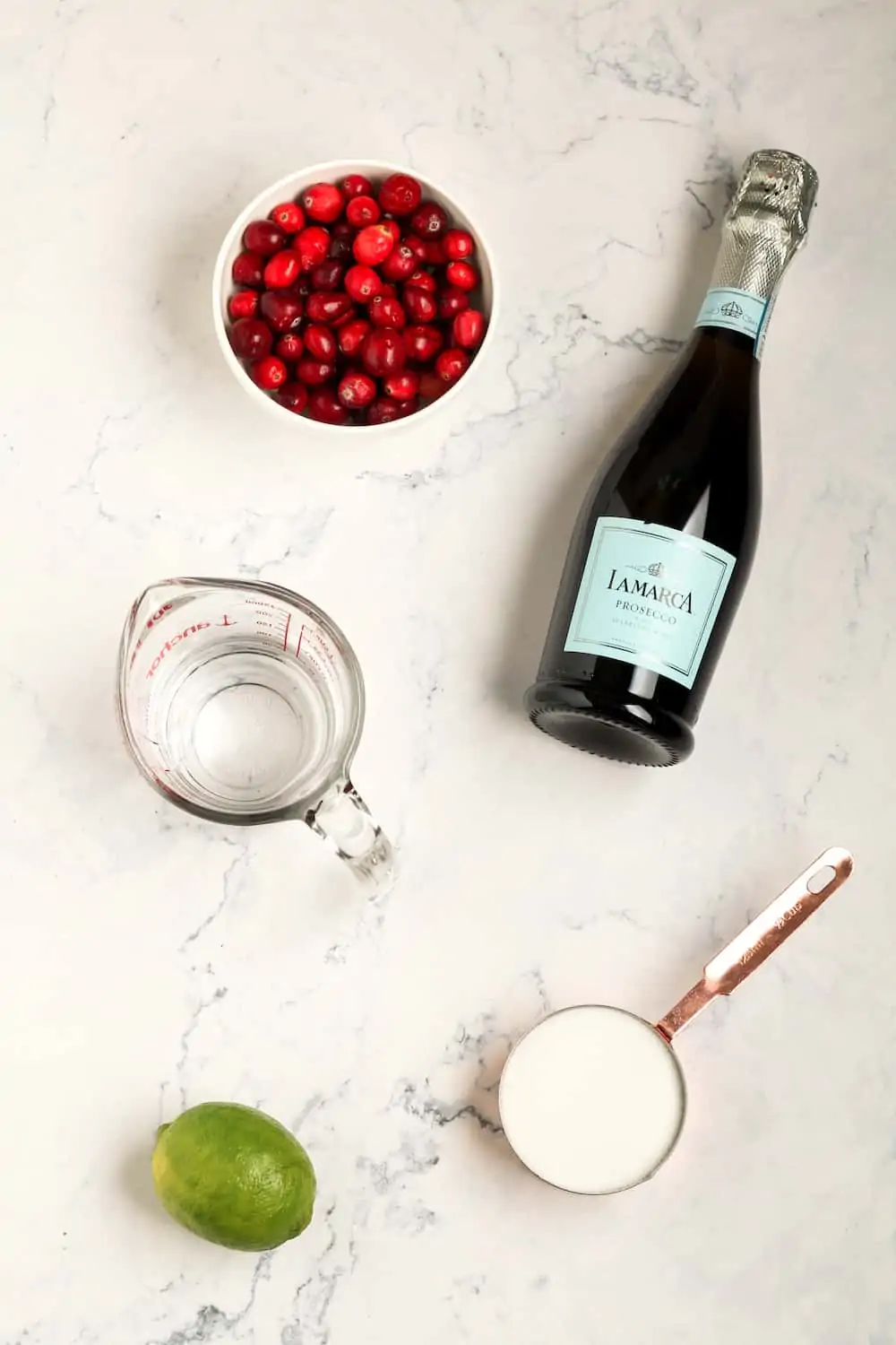 Ingredients for cranberry cocktail with prosecco.