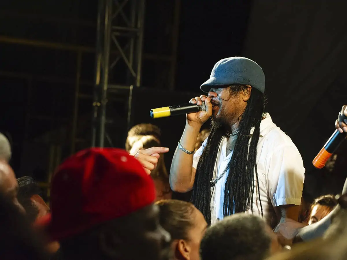 Performer with microphone in Antigua.