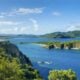 Panoramic view from Views of Great Camanoe Island to Little Camanoe Island, Tortola and Beef Island on British Virgin Islands, Caribbean.