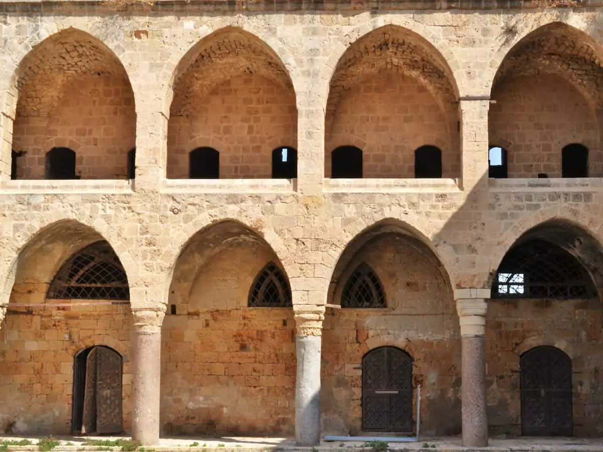 Pillars of the Templar Tunnel in Old City Akko, Israel. 