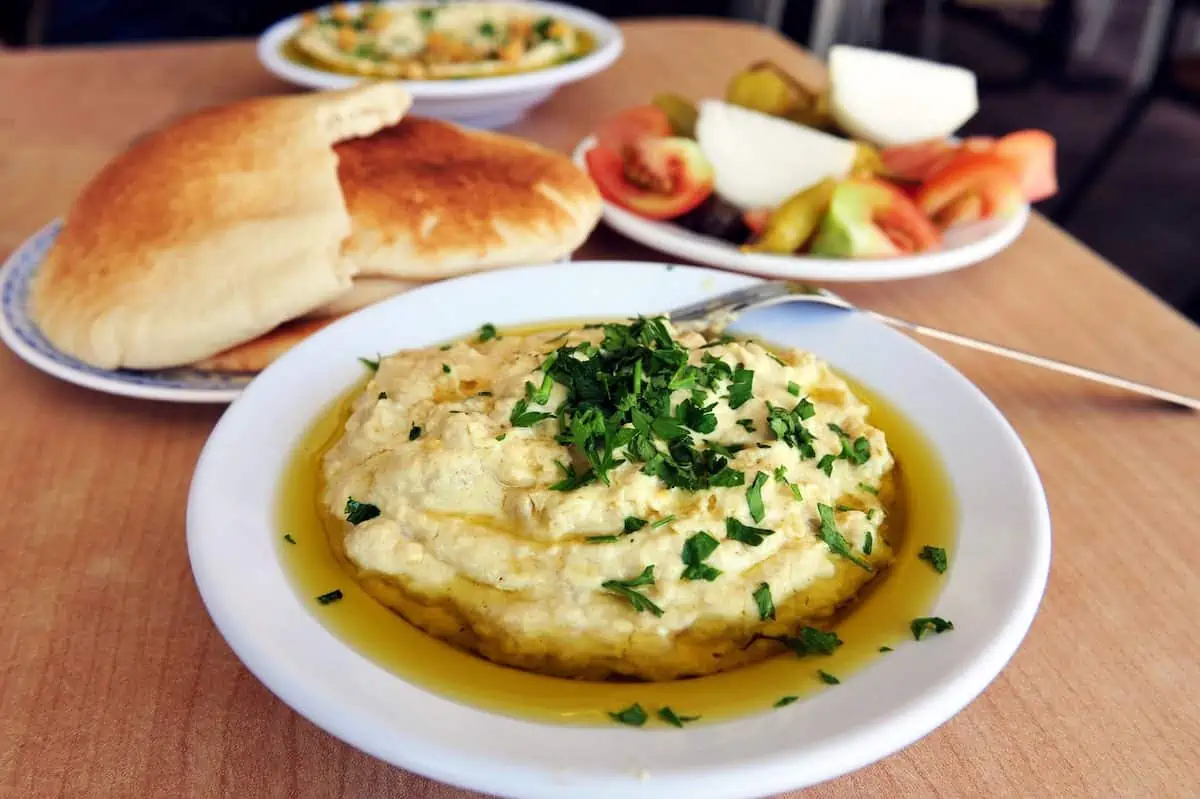 Plate of hummus at a restaurant in Acre Israel.