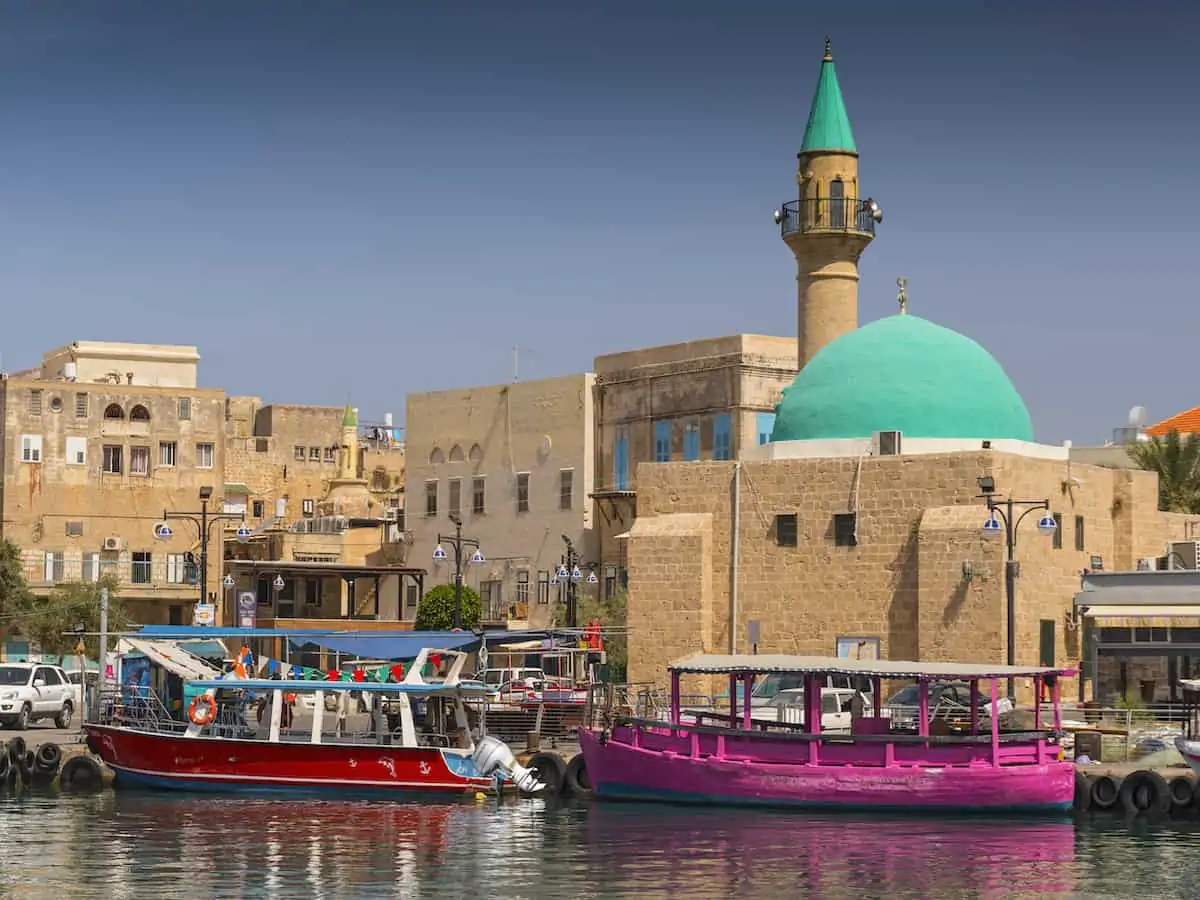 View of port and Old City Akko, Israel.