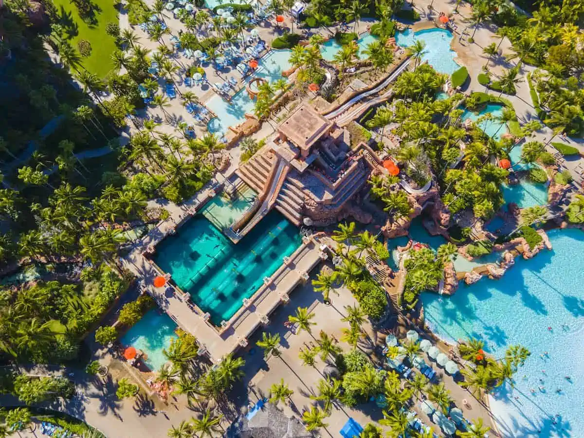 Mayan temple water slide at Atlantis Bahamas.