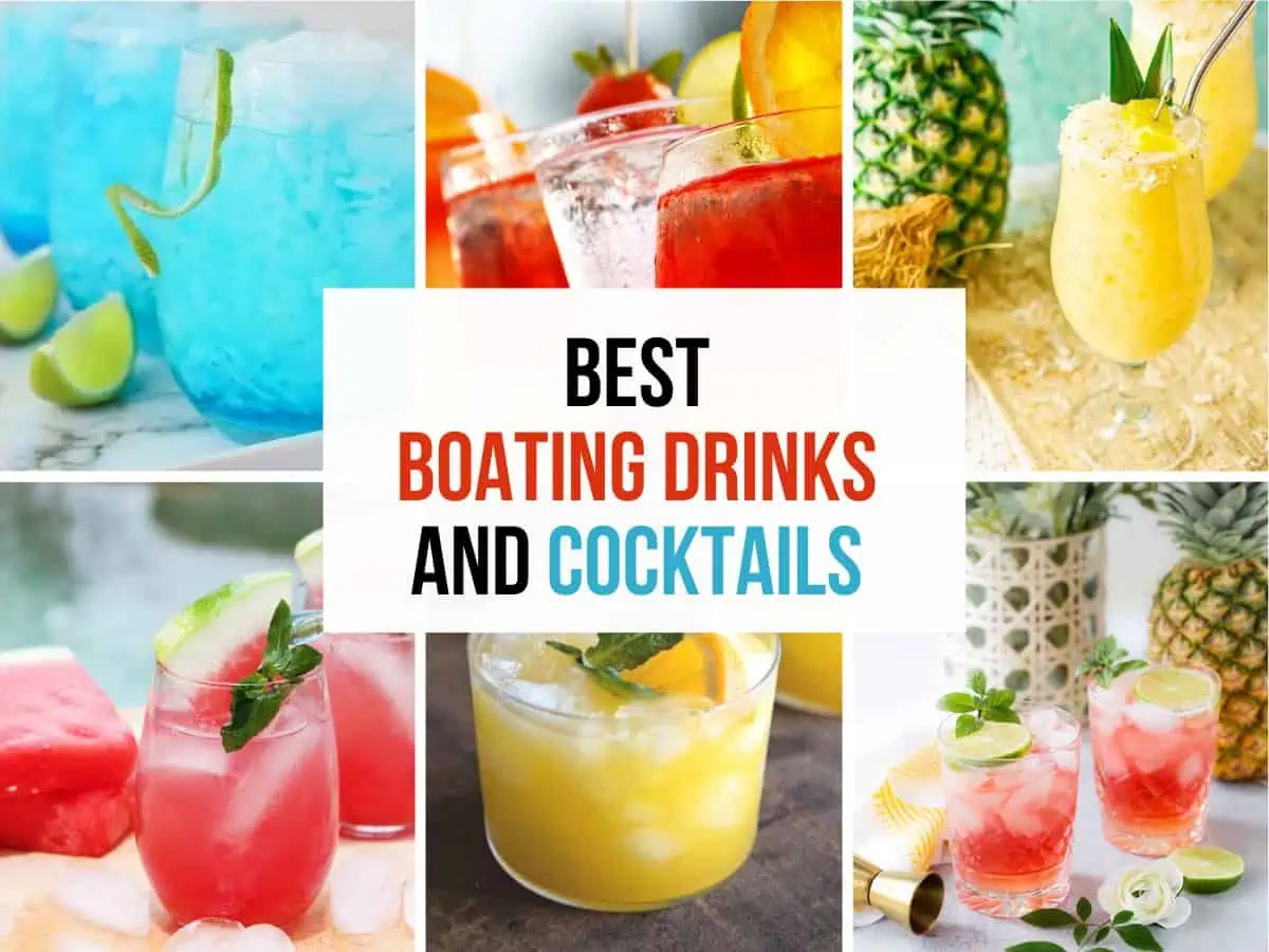 Collage of six boating drinks and cocktails.