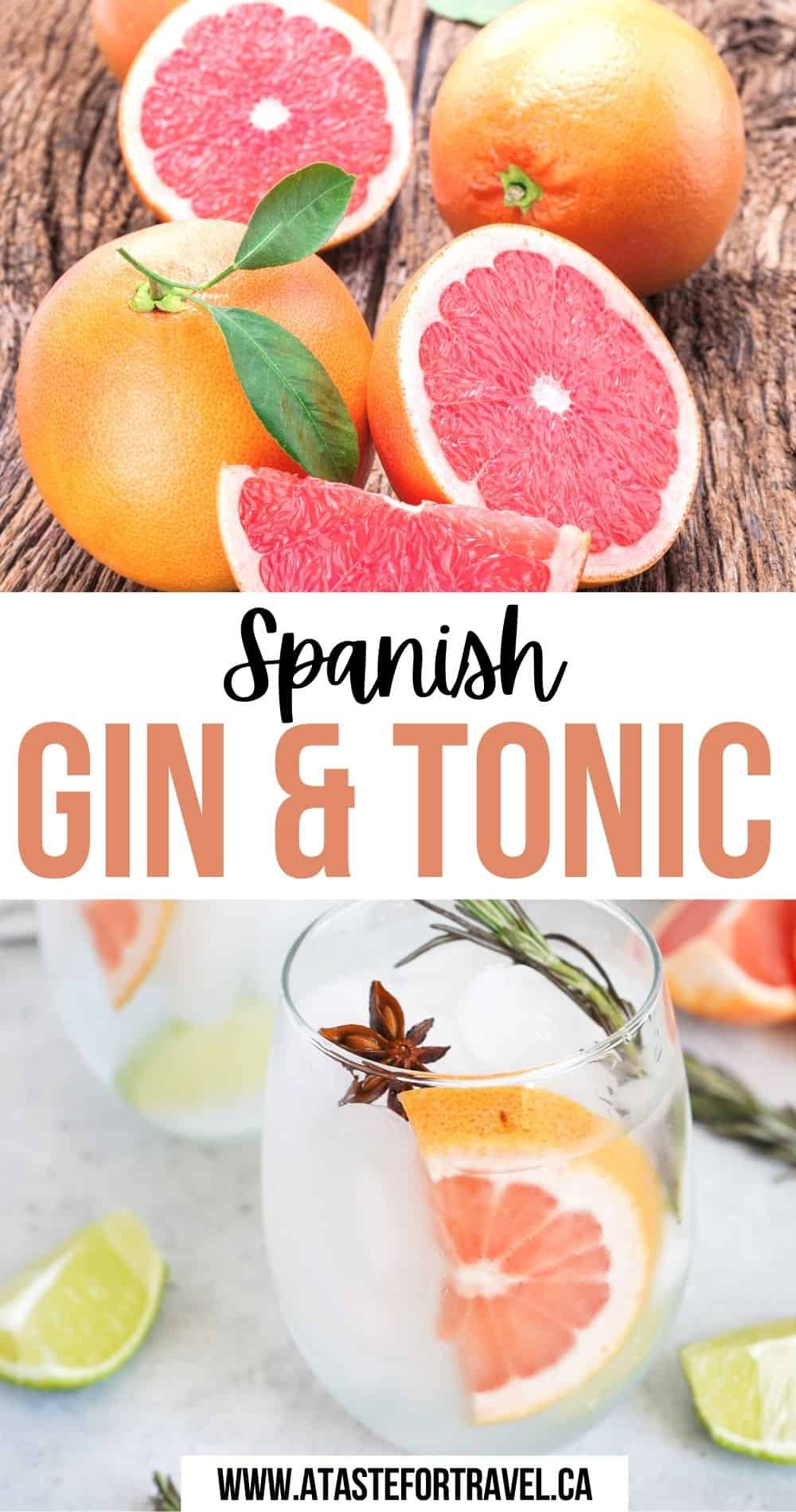 Grapefruit Gin and Tonic collage of fresh grapefruit and cocktail.