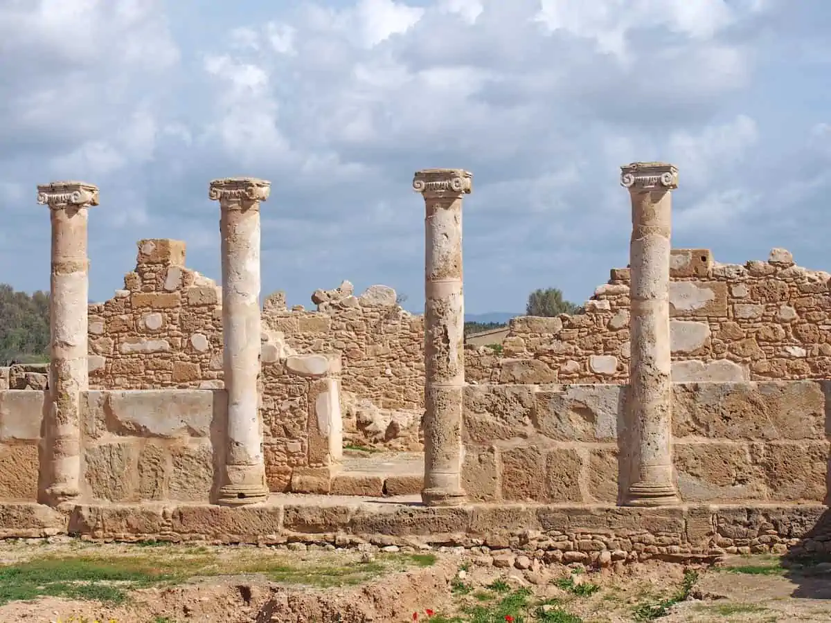 Walls and columns of the House of Theseus in Paphos Cyprus.