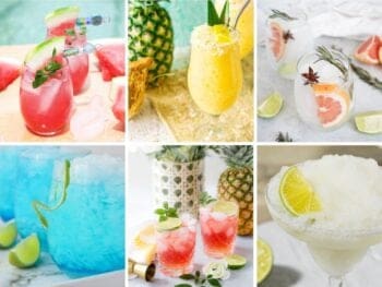 Collage of six boating drinks and cocktails.