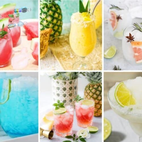Collage of six boating drinks and cocktails.