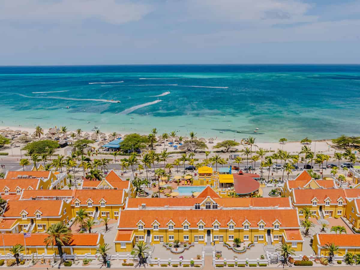 Aerial view of Amsterdam Manor and Eagle Beach.