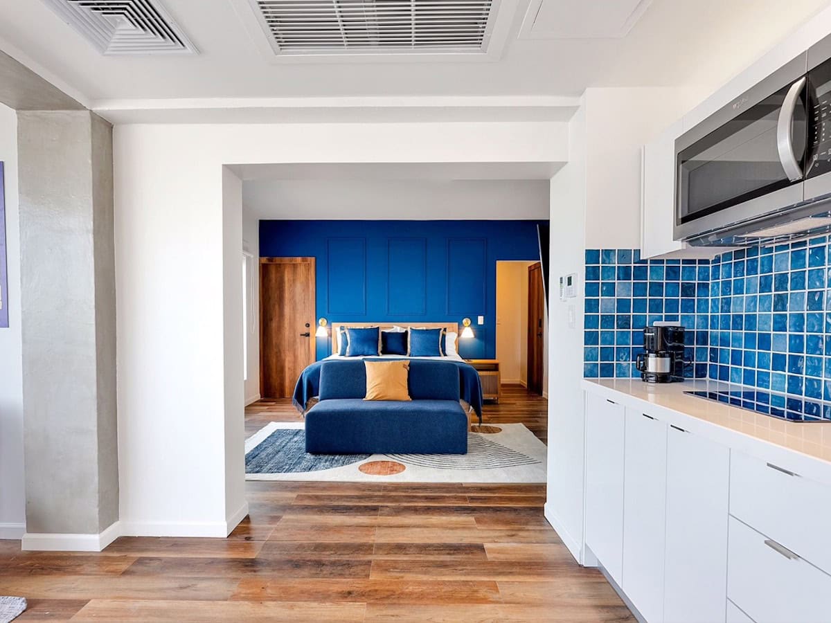 Contemporary interior at a rum distillery hotel in Aruba.