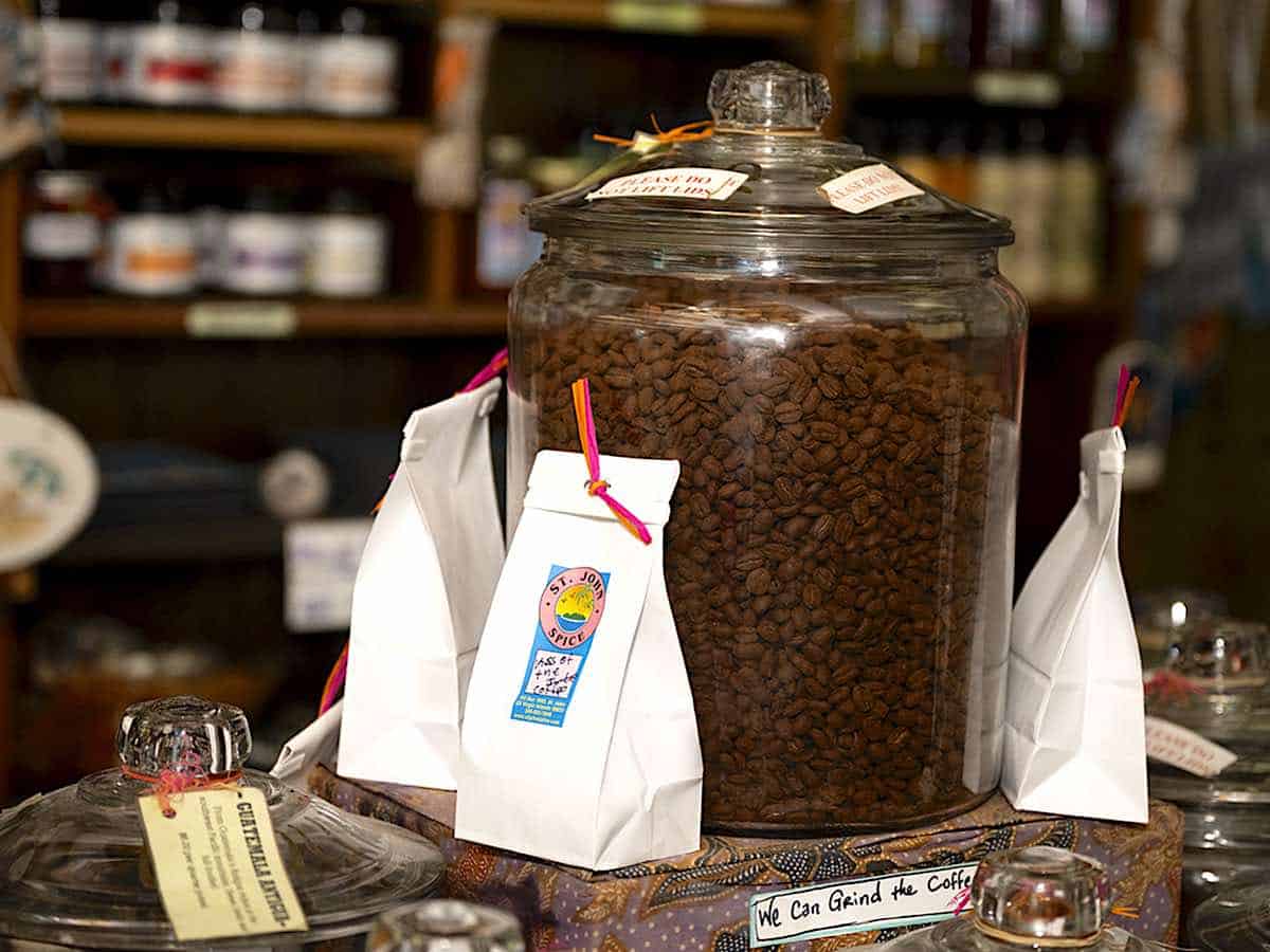 Coffee and spices on a counter at St. John Spice.