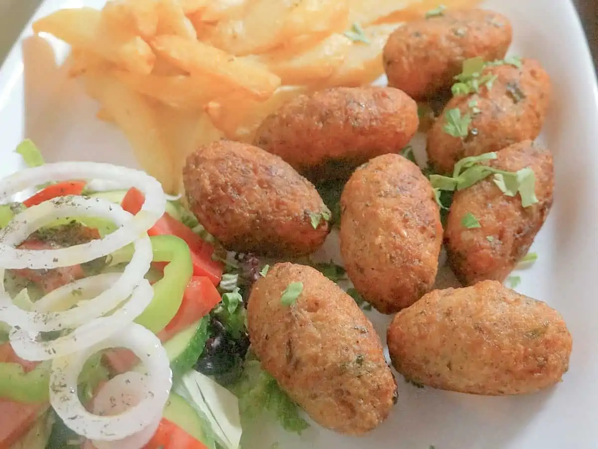 A plate of keftedes a traditional meatball of Cyprus.