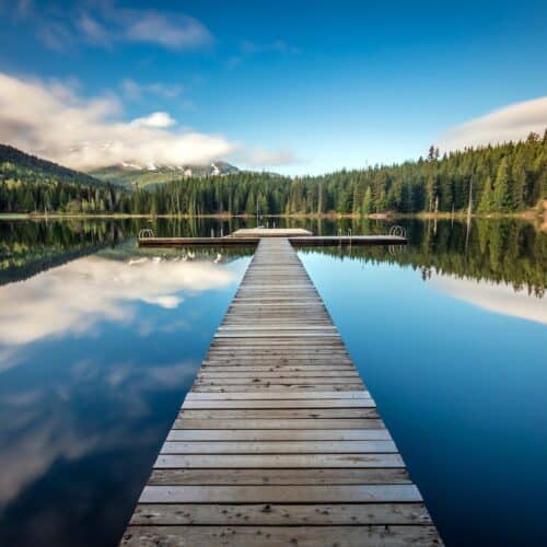 View of a dock in Lost Lake Whistler.